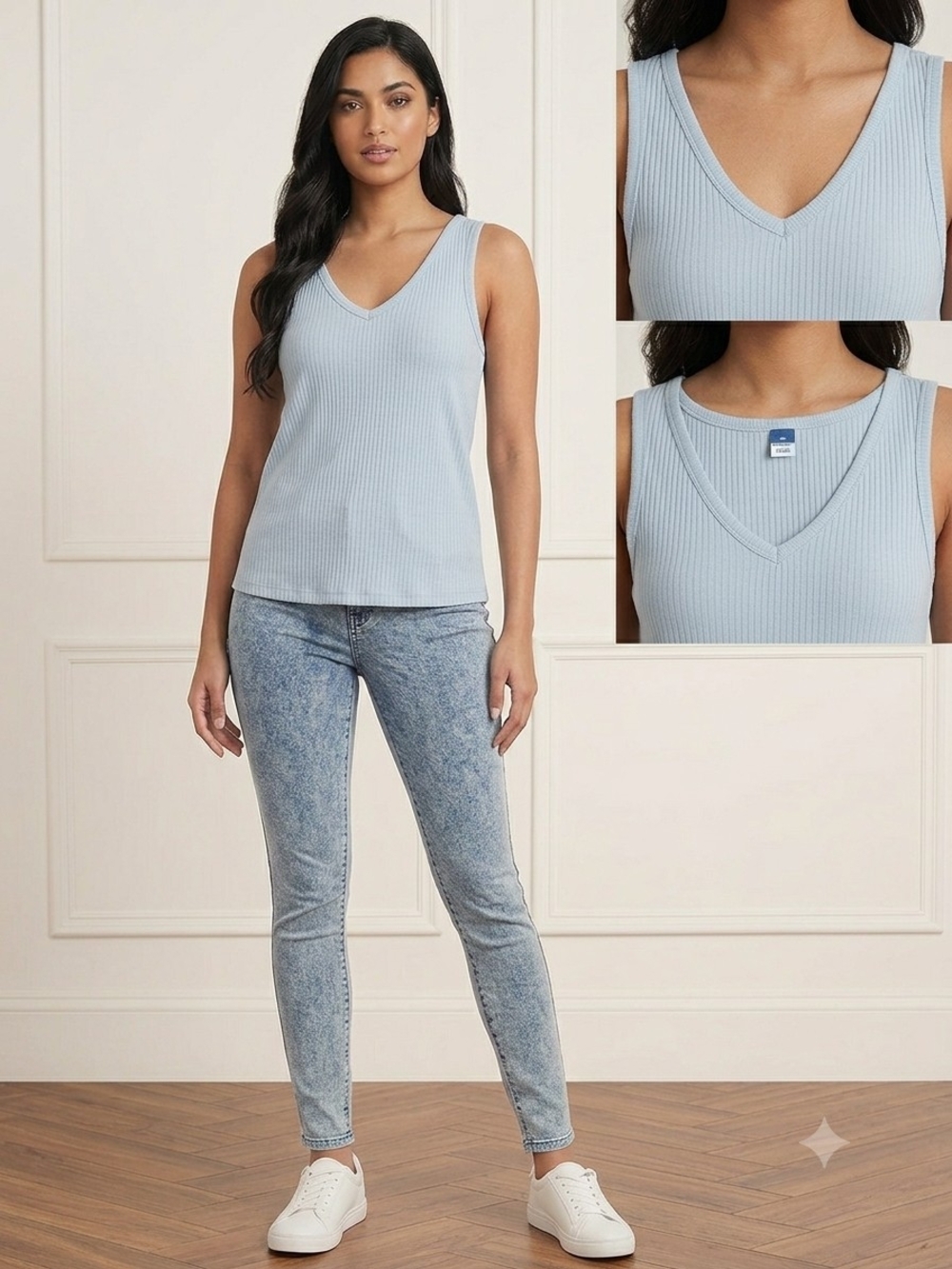 Old Navy Light Blue Ribbed V-Neck Tank - Women